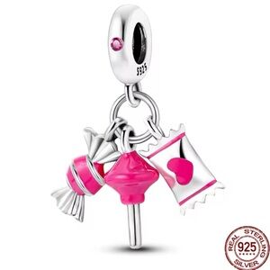 NWOT Pink Sweet Candy Lollipop Sugar Reflection Dangle Charm Sterling Silver 925